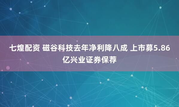 七煌配资 磁谷科技去年净利降八成 上市募5.86亿兴业证券保荐